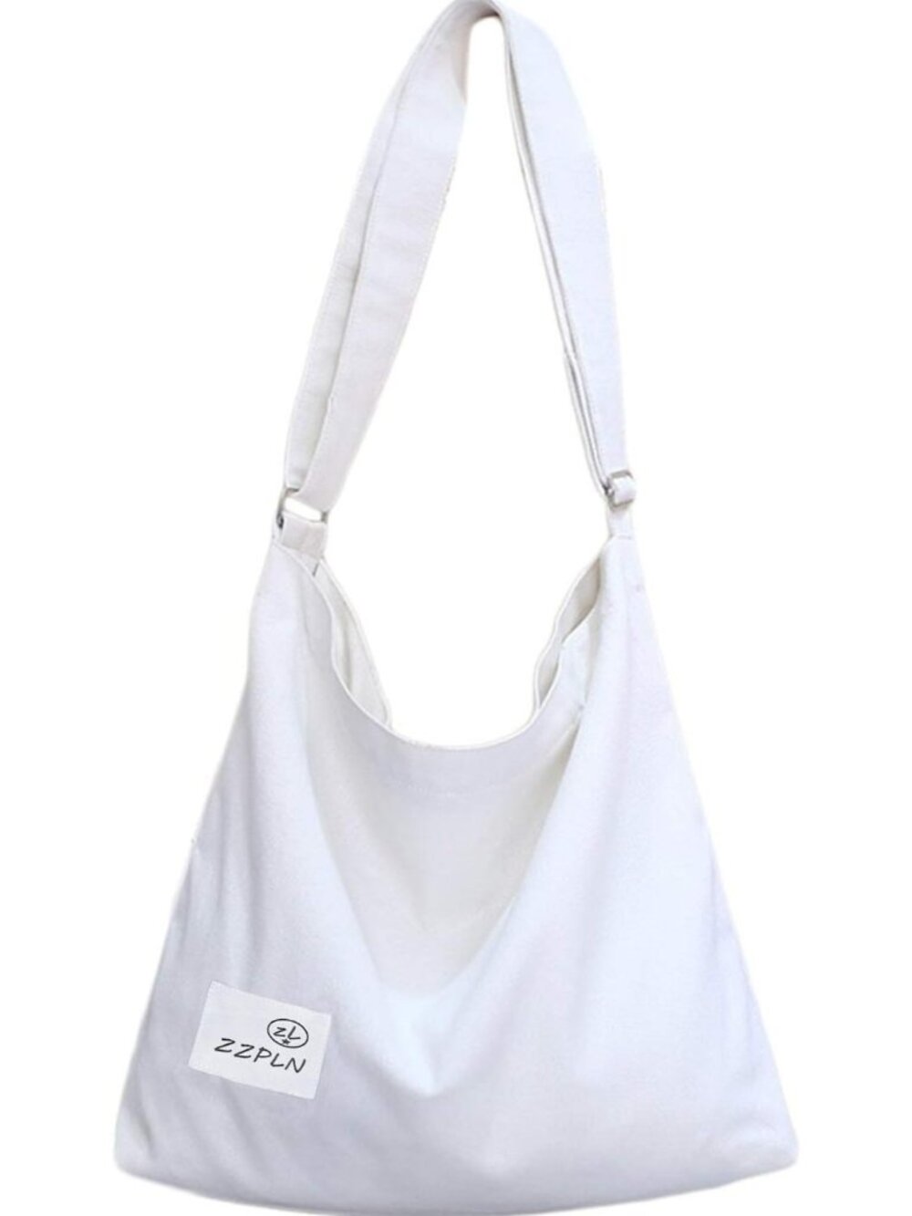 Women's White Canvas Crossbody Bag Casual Hobo Lightweight Zipper Shoulder Strap